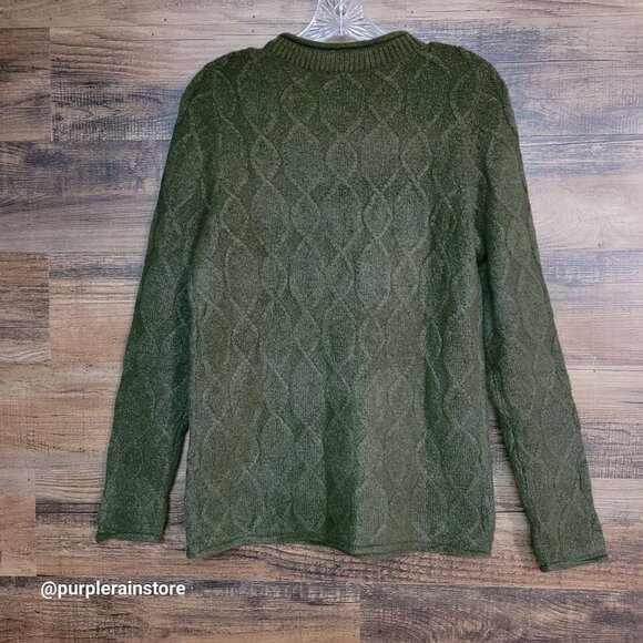 Talbots Cable Knit Sweater S Rollneck Olive Wool Alpaca Super Soft Stretch - Picture 3 of 11